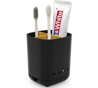 Toothbrush Holder with Bamboo Divider,Detachable for Easy Cleaning Bathroom Countertop Organizer,Plastic 3 Slots Electric Toothbrush and Toothpaste Holders Storage Caddy for Bathroom Vanity,Sink-Black