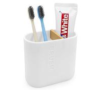 Toothbrush Holder with Bamboo Divider,Detachable for Easy Cleaning Multi-Functional Storage,2 Slots Electric Toothbrush and Toothpaste Organizer Caddy for Bathroom Vanity,Sink,Countertop (White)