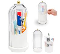 Toothbrush Holder with Cover, 360° Rotating 3-Slot Organizer with Drainage | Removable Drainage Tray, Bathroom Vanity Organizer, Toothbrush Holder with Lid, Makeup Brushes Holder