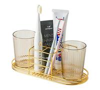 Toothbrush Holder with Cup,Electric Toothbrush Toothpaste Holder, Stainless Steel Bathroom Stand or Wall-Mounted with 2 Cups(Gold)