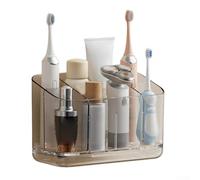 Toothbrush Holder with Integrated Drip Tray and Ventilated Bottom for Moisture Reduction on Countertops (gig gray)