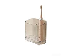 Toothbrush Holder with Integrated Drip Tray and Ventilated Bottom for Moisture Reduction on Countertops (small transparent)