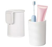 Toothbrush Holder with Magnetic Toothbrush Cup, 2Pcs No Drill Adhesive Wall Mount storage, PP Material, inverted tooth cup, Self Draining Drip Dry for Bathroom Organiser