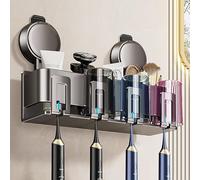 Toothbrush Holders Bathroom, Suction Cup Toothbrush Holder Wall Mounted with 2 Mouthwash Cups, Adjustable Toothbrush Stand,Makeup Brush Razor Toothbrush Caddy Holder for Bathroom Kitchen (4 Cup)