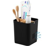 Toothbrush Holders Drainage for Bathrooms, 3 Slots Tooth Brushing Holder with Bamboo Dividers Plastic Electric Toothbrush and Toothpaste Caddy Organizer for Sink, Counter, Shower, Vanity, Black