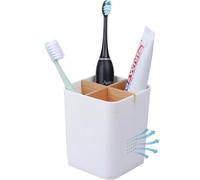 Toothbrush Holders Drainage for Bathrooms, 4 Slots Tooth Brushing Holder with Bamboo Dividers Plastic Electric Toothbrush and Toothpaste Caddy Organizer for Sink, Counter, Shower, Vanity, White