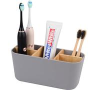 Toothbrush Holders for Bathrooms, Bamboo Tooth Brush Holder with 5 Slots Bathroom Vanity Organizer Countertop for Electric Toothbrushes, Toothpaste, Razors - Gray