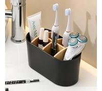 Toothbrush Holders for Bathrooms, Bamboo Tooth Brush Holder with 6 Slots Bathroom Vanity Organizer Countertop for Electric Toothbrushes, Toothpaste, Razors, Multifunctional Accessories Storage (Black)