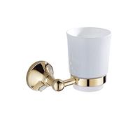 Toothbrush Holders Wall Mounted Toothbrush Holder, Brass Zirconium Plated Gold Wall Mount Toothbrush Tumbler Rack Ceramic Cups Holders for Bathroom Home, Copper Material, Screw Installation