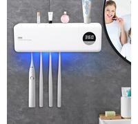 Toothbrush Holders Wall Mounted with Fan, UV Sanitizer for Bathroom Decor, Wireless Wall Mounted USB Rechargable Battery, Digital Time Toothbrush & Razor Holder/Organizer Smart Air Dryer Function