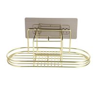 Toothbrush Stand with Toothpaste Storage Rack Golden Stainless Steel | Hollowed Design, Smooth Polished Finish, Keeps Items Dry and Clean beside Shower Walls for Electric Brushes and Rinsing Cups