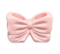 Toothbrush Storage Rack - Stylish Bow Tie Toothbrush Holder, Modern Shower Caddy with 2 Compartments - Durable Ceramics, Water Resistant, Bathroom Toothbrush Organizer for Family (Pink)