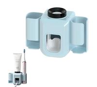 Toothbrush Tooth Brush Holder Toothpaste Tube Squeezer Dispenser Set Wall Mounted Bathroom Washroom Organizers Accessories, 2 in 1 Blue