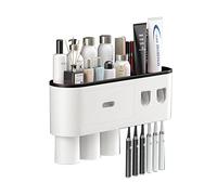 Toothpaste Dispenser Bathroom Toothbrush Holder Set, Wall Mount Toothbrush Holder with Double Automatic Toothpaste Dispenser 3 Cups and Drawer for Bathroom