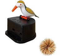 Toothpick Dispenser, Small Cute Bird Toothpick Container Automatic Toothpick Dispenser, Funny Portable Plastic Holder Creative Toothpick Holder (Gold)