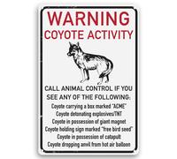 Toothsome Studios Warning Coyote Activity 12" x 8" Funny Tin Sign