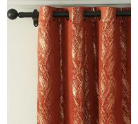Tootop Burnt orange velvet curtains champagne gold foil print shiny geometric pattern luxury living room bedroom thick super soft thermal insulation darken curtains grommet 2 panel (52 x 96) Inch