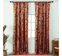 Tootop Burnt Orange Velvet Curtains Leaf Gold Foil Print 84" Long Soft Shiny Thick Fabric Insulated Blackout 70% Decorative Luxury Living Room Elegant Bedroom Rod Pocket 2 Panel (52" W x 84" L)