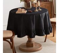 Tootop Soft Luxurious Velvet Tablecloth, Ruffled Solid Color Round Thick Tablecloth, Vintage Farmhouse Oval Style, Washable, Suitable Parties, Weddings, Baby Showers, Kitchen.(70 Inch Round) Black