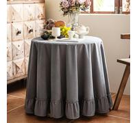 Tootop Soft Luxurious Velvet Tablecloth, Ruffled Solid Color Round Thick Tablecloth, Vintage Farmhouse Oval Style Washable Suitable Parties Weddings Baby Showers, Kitchen（70 Inch Round） Gray