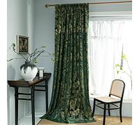 Tootop Velvet Green Curtain Leaves Bedroom and Living Room high-end Gold foil Printing semi Shading Noise Reduction Soft and Smooth Decorative Drapes Pole Pocket 2panel (52w x 95 inches)
