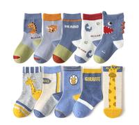 TootyTots 10 Pairs Kids Cotton Socks with Funny Animal Prints - Unisex Baby & Toddler Crew Socks for Boys Girls, All-Season Breathable Everyday Socks Gift Ready