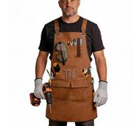 TootyTots 20oz Waxed Canvas Work Apron Men - Heavy Duty Waterproof Woodworking Apron with 9 Pockets, Magnetic Patch & Cut-Resistant Gloves - Adjustable Cross-Back S-3XL(Khaki)