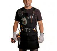 TootyTots 20oz Waxed Canvas Work Apron Men - Heavy Duty Waterproof Woodworking Apron with 9 Pockets, Magnetic Patch & Cut-Resistant Gloves - Adjustable Cross-Back S-3XL(Black)