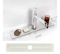 TOOVEM Kitchen Sink Splash Guard, Diatomite Fast Drying Stone Sink Mat, 23.6 x 4 inches Absorbent Mat Faucet for Bar and Bathroom Counter, White