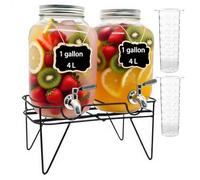 Toowood 2 Pack 4L Glass Drink Dispenser with Tap, Beverage Dispenser, Glass Water Dispenser with Stand Stainless Steel Spigot, Ideal for Parties, BBQ, Picnic, Wedding, Coffee or Lemonade Serving