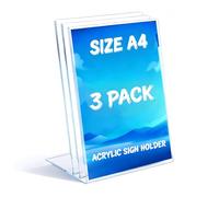 Toowood A4 Acrylic Sign Holder, 3Pack L-Shaped Clear Slant Display Stand, Menu Holder, Posters, Brochures, Flyers, Signs, Ideal for Restaurants, Bars, Offices & Stores