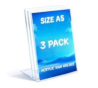 Toowood A5 Acrylic Sign Holder, 3Pack L-Shaped Clear Slant Display Stand, Menu Holder, Posters, Brochures, Flyers, Signs, Ideal for Restaurants, Bars, Offices & Stores