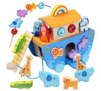Tooysea Wooden Noah's Ark Toy with Animal Shape Sorter,Baptism Gifts for 1 2 3 4 Years Old,Montessori Toys for Toddlers,Baptism Gifts for Boys and Girls,24 Months Babies
