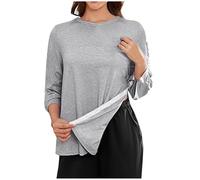 Top 3/4 Sleeve Summer Ladies Blouse Adaptive Post Shoulder Surgery Womens T-Shirts Tear Away Side Snap Chemo Port Casual Loose Work Tunics Soft Basic Shirts Gray