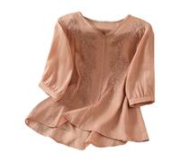 Top 3/4 Sleeve V-Neck Loose Short Sleeve Folklore Blouse with Embroidery Women's Bohemian Summer Tunic Embroidered Blouses Hippie Floral Pattern Tops Casual Blouse Shirt for Beach Holiday Leisure