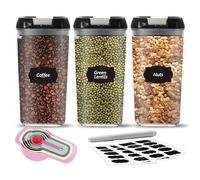Top 3 Airtight Food Storage Containers - Pack Of 3 x 1.2L Plastic Storage Jars With 1 Marker, 10 Pantry Labels and 6 Measuring Spoons - For Flour, Cereals, Grains, Sugar, Nuts (Pack of 3 x1.2L)