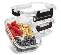 Top 3 Glass Food Storage Containers with Lids | 3 Pack Meal Prep Reusable Containers | Stackable Lunch Box with 3 Compartments | Airtight Silicone Sealed Lids