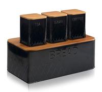 Top 3 Kitchen Bread Bin and Canister Set | Matching 4 piece Kitchen Storage | Bread Box & Stackable 3pc Tea Coffee Sugar Kitchen Container Set