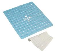Top 3 Square Shower Mat - 53 x 53cm Large Bath Mat - Blue, and White - Non-Slip Bath Mats For Inside Bath - Thick and Durable - Anti Mould Mat With Drainage Holes - Strong Suction Cup Grip (Blue)