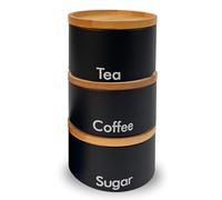Top 3 Tea Coffee and Sugar canisters set | kitchen storage & organisation | pantry cupboard organiser | 3pc matching stackable airtight containers with bamboo lids