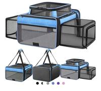 Top and 2 Sides Expandable Cat Carrier 18x13.5x9.5, TSA Airline Approved Dog Carriers for Small Dogs, Soft-Sided Pet Carrier with Self-Locking Zippers for Kitten,Rabbit, Puppy, Guinea Pig Blue