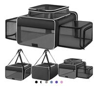 Top and 2 Sides Expandable Large Cat Carrier 18x13.5x9.5, TSA Airline Approved Dog Carriers for Large Dogs, Soft-Sided Pet Carrier with Self-Locking Zippers for Kitten,Rabbit,Puppy, Black White