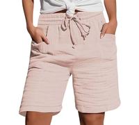 top and Shorts Set Women Linen Shorts Women Summer Knee Length Cropped Trousers Ladies Solid Drawstring Hot Pants with Pockets Half Length Capri Bermuda Pants Pink