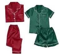 Top And Trousers Set Women For Women Sets Shorts Satin Pyjamas S Short 4 Piece Pyjamas Short Sleeve Sleepwear And Shorts Set Sets Leisure Winter Pijamas Petite Co Ord Red