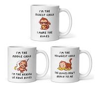 Top Banana Gifts New Youngest Middle Oldest Child Sister Brother Rules Funny Coffee Tea - Cheeky Monkeys- - Funny Set of Ceramic Photo Mugs Cup Tasse