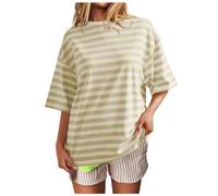 Top Black Women's Casual Striped Pattern Crew Neck Short Sleeve Pullover Colour Block T Shirt Top T Shirt Women's Oversized, Green, XXL