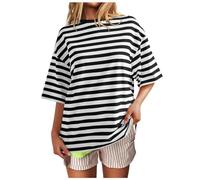 Top Black Women's Casual Striped Pattern Crew Neck Short Sleeve Pullover Colour Block T Shirt Top T Shirt Women's Oversized, black, XL