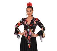 Top-Bolero de Tejido elástico, Cruzado y de Mangas con Volante, Ideal para la Danza flamenca o sevillanas, Color 1, M