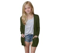Top Books for Tween Girls Spring Summer Casual Solid V Neck Elegant Cardigan Pockets Tops Kid Long Sleeve Undershirt (Blackish Green, 9-10 Years)