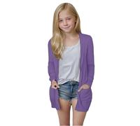 Top Books for Tween Girls Spring Summer Casual Solid V Neck Elegant Cardigan Pockets Tops Kid Long Sleeve Undershirt (Dark Purple, 7-8 Years)